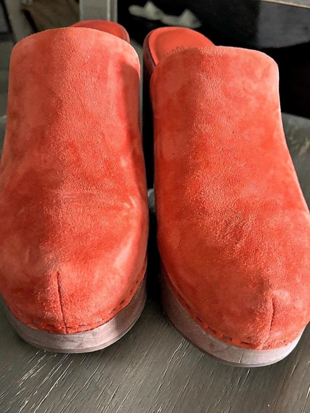 Charlotte Stone Orange Suede Wedge Clogs US 8 - Picture 5 of 6